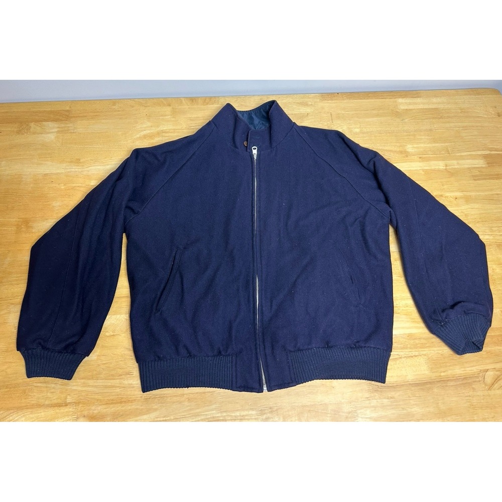 Evergreen Melton Bomber Jacket Mens M Blue 2 in 1‎ Wool Blend Reversible Coat